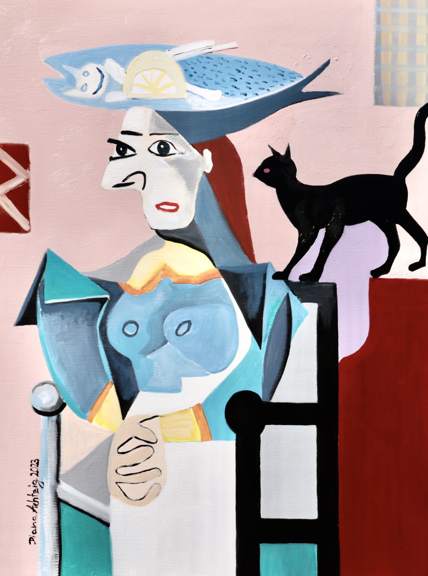Dora Maar (Mädchen) mit Katze“, Ölfarbe auf Leinwand, 80 x 60 cm, Jahr: 1981, Berlin, 2000 €, Kunst, kaufen,