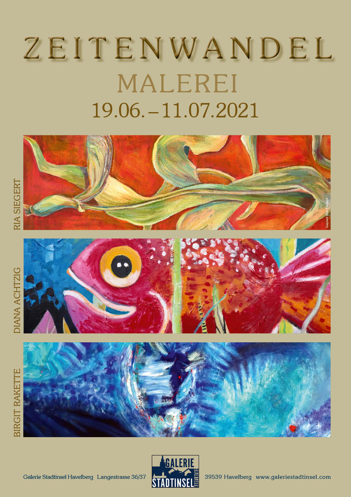 Plakat zur Gruppenausstellung "Zeitenwandel" von Diana Achtzig In der Galerie Stadtinsel Havelberg (Lange Straße 36, 39539 Havelberg) 