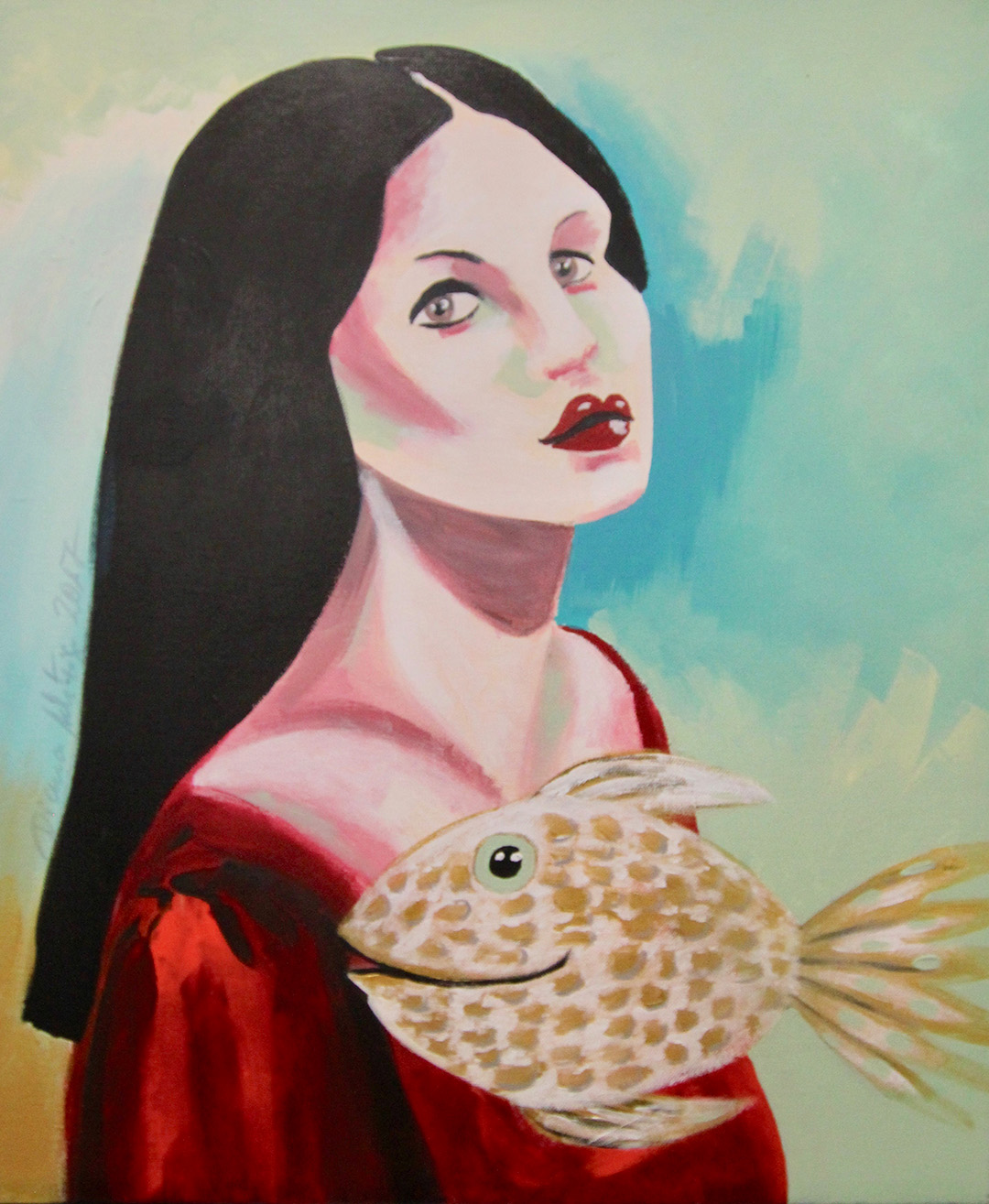 Einzigartiges Geburtstagsgeschenk für Familien und Kinder: Malerin Diana Achtzig: „Goldfisch“, Acrylfarbe auf Leinwand, 60 x 50 cm, Jahr: 2019, Berlin, 250 €