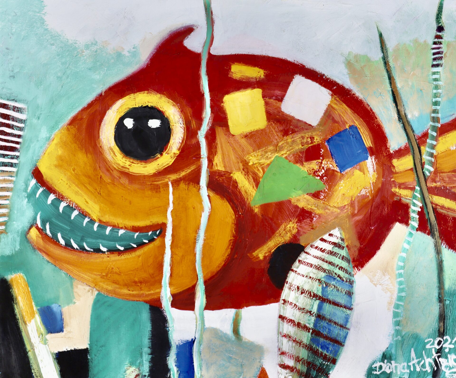 Rotfuchs-Ölfarbe auf Leinwand-Vernissage am Mittwoch, den 22.01.2025 um 17 -19 Uhr in der Anna-Seghers-Bibliothek im Linden-Center, Prerower Platz. 2, 13051 Berlin, Bezirk Lichtenberg Einzelausstellung von Diana Achtzig: "Retrospektive – Das Tier in mir und Dir!"