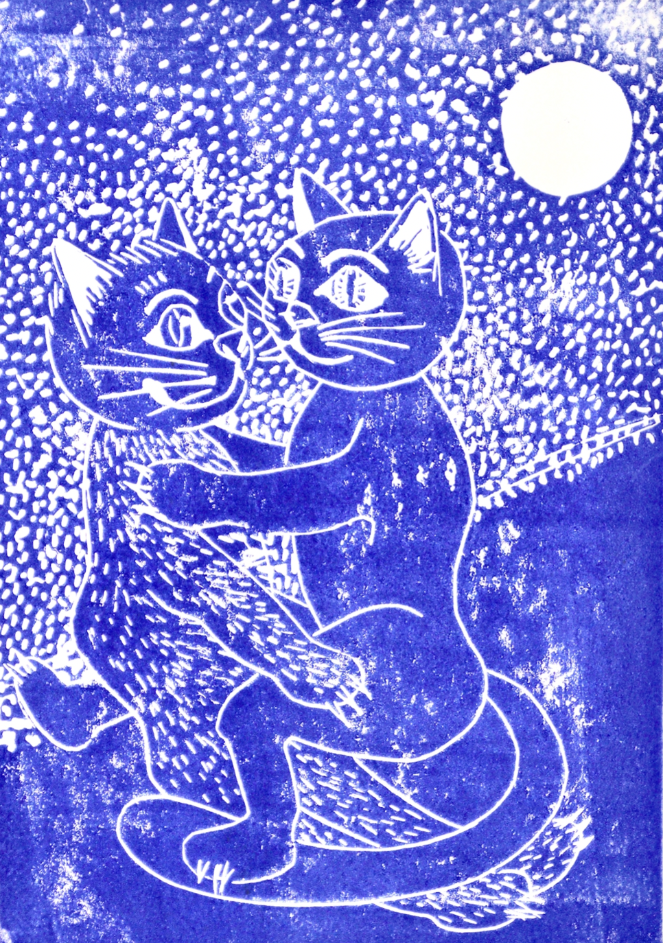 A4 – Linoldruck „Katzenliebespaar“ – Ein Symbol für Liebe & Glauben