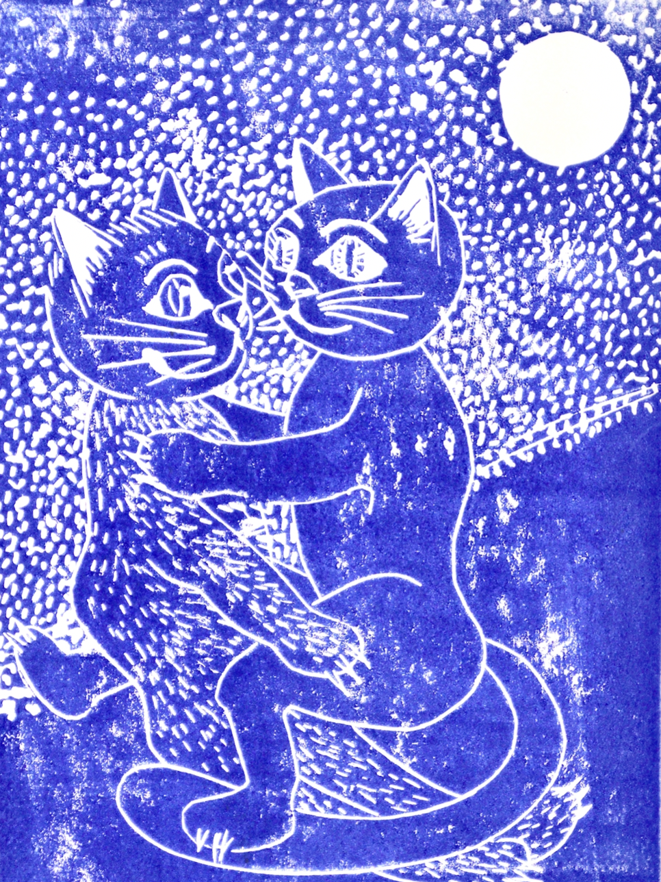 „Katzenliebespaar“ – handgedruckter A4 Linoldruck von Diana Achtzig. Signiert, limitiert, emotional. Ein Symbol für Liebe, Nähe und harmonische Beziehungen.