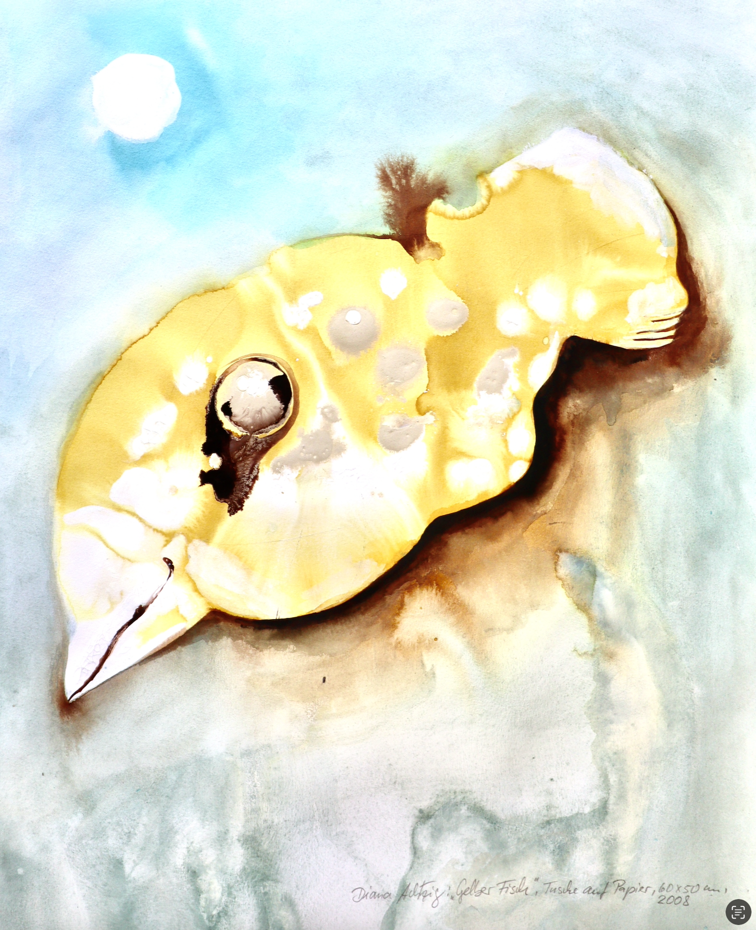 Originale Papierkunst mit Tiefsee-Charakter: Moderne Tuschemalerei und Acryltusche erschaffen Fischmotive voller Ruhe und Tiefe. Handgefertigt, einzigartig und ideal für eine elegante, zeitlose Raumgestaltung ohne dekorativen Überfluss.