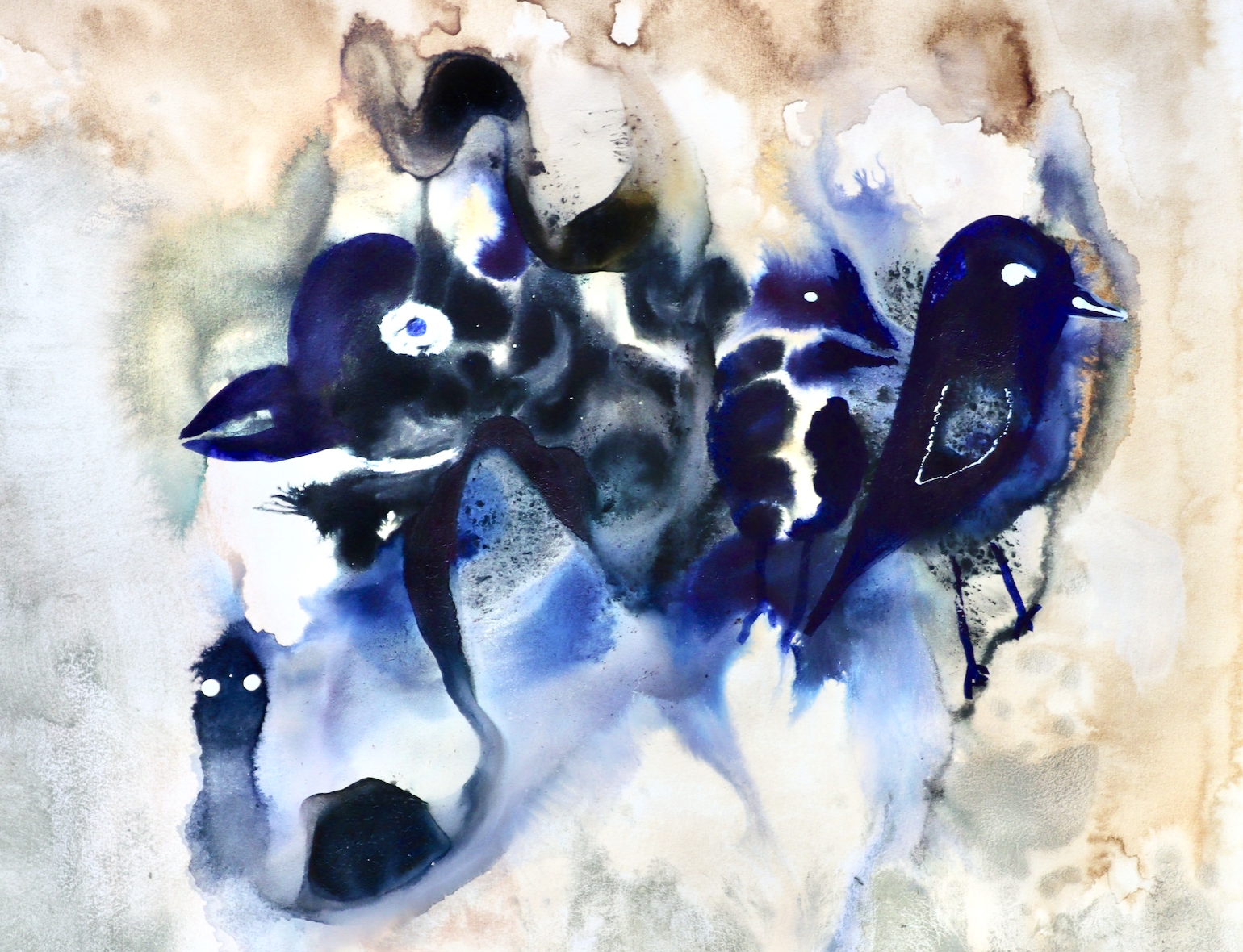 Moderne Fischkunst in Acryltusche: Tiefsee-Riffe, fließende Linien und asiatisch inspirierte Tuschemalerei auf Papier. Jedes Werk ein handgefertigtes Original mit meditativer Wirkung – ideal für stilvolle Interieurs und Kunstsammlungen.