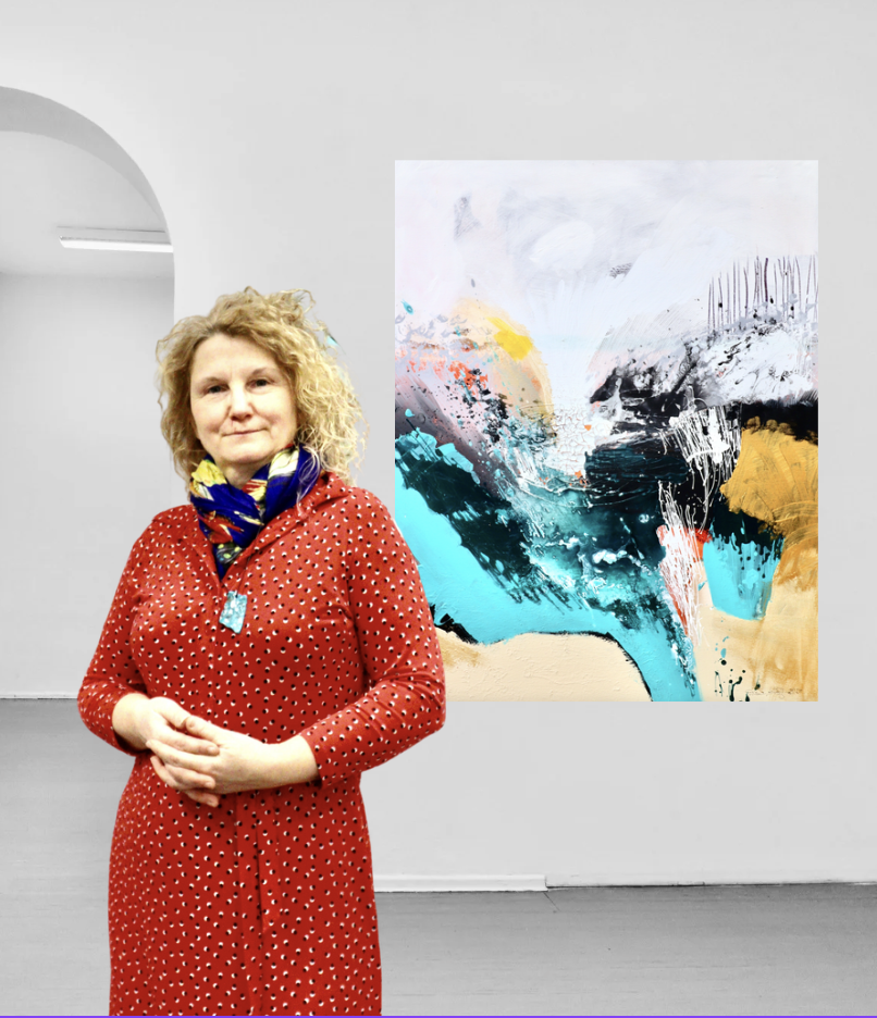 „Wasserfall“ von Diana Achtzig: abstraktes Acryl-Original auf recycelter Leinwand, 100×80 cm. Farbstark & vielschichtig. Jetzt Original entdecken.